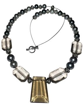 Estate Glass Beaded Pearl Silver Tone Wired Wire Toggle Clasp Necklace